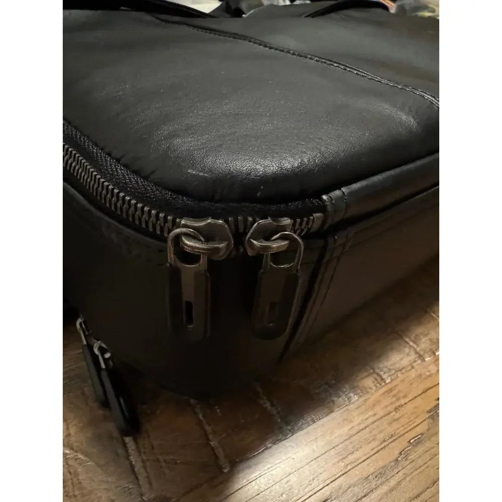 Dell Executive Black Leather Laptop Briefcase Bag 17x13 Multi-Compartment Padded